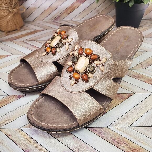 Soul By Naturalizer Brown Hartier Beaded Medallion Slide Sandal Women Size 10 - Picture 1 of 9